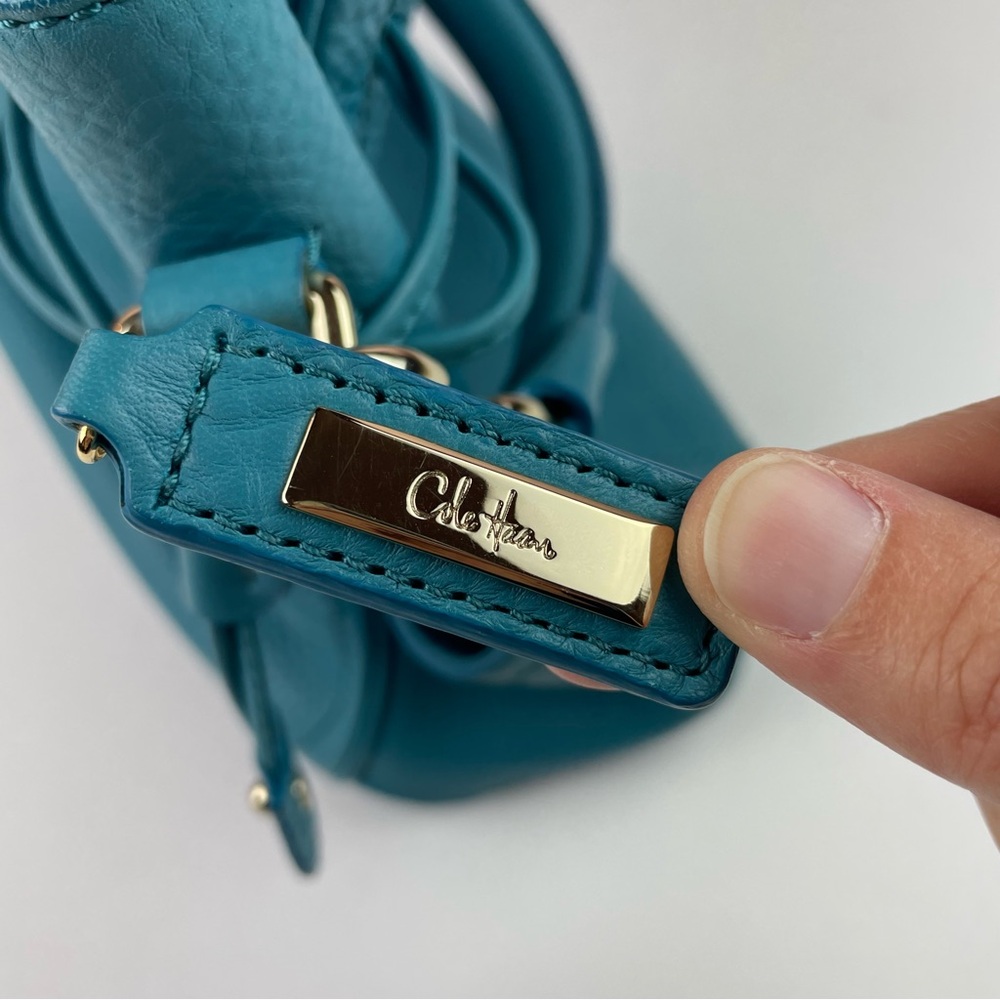 Cole Haan Teal Blue Leather Gold Buckle Purse Handbag Bag Women Designer - Picture 4 of 11